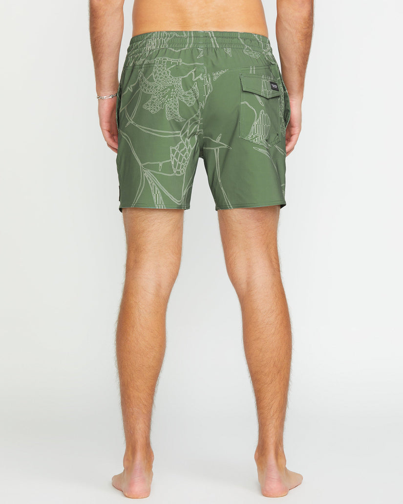 Lido Print Trunk 16" Boardshorts - LIGHT OLIVE