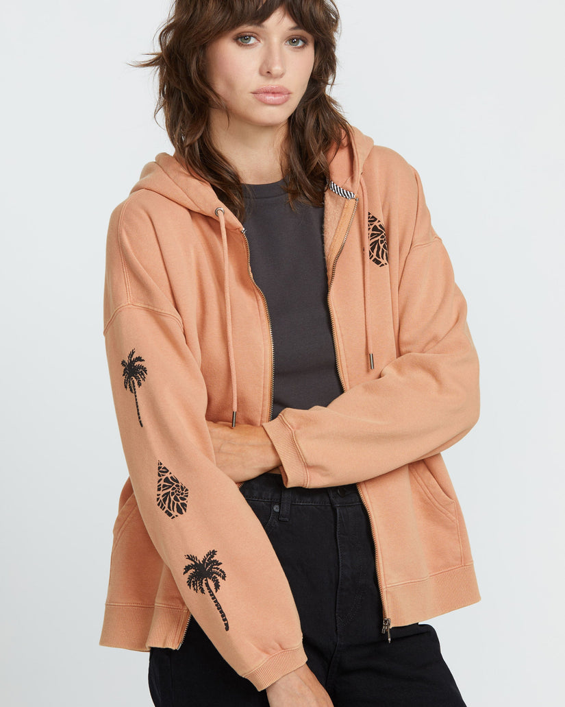 Stone Art Up Zip Kapuzenpullover - SAND BROWN