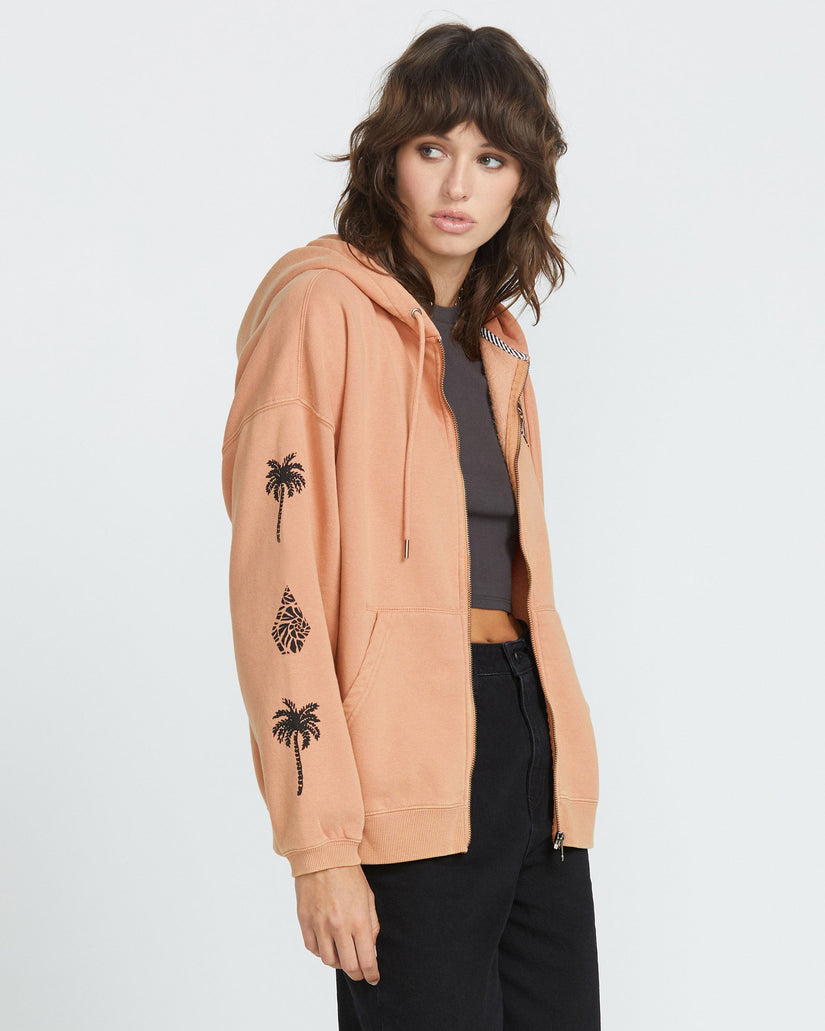 Stone Art Up Zip Kapuzenpullover - SAND BROWN