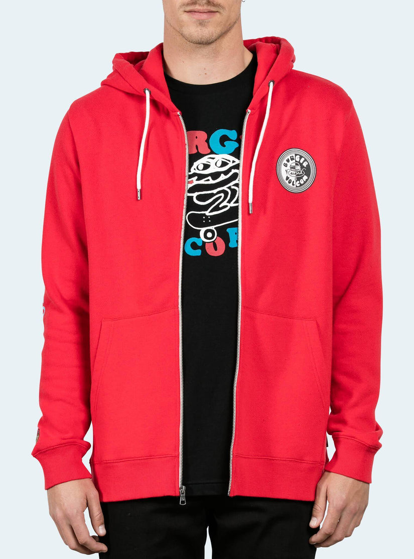 Burger X Volcom Zip Hoodie - True Red